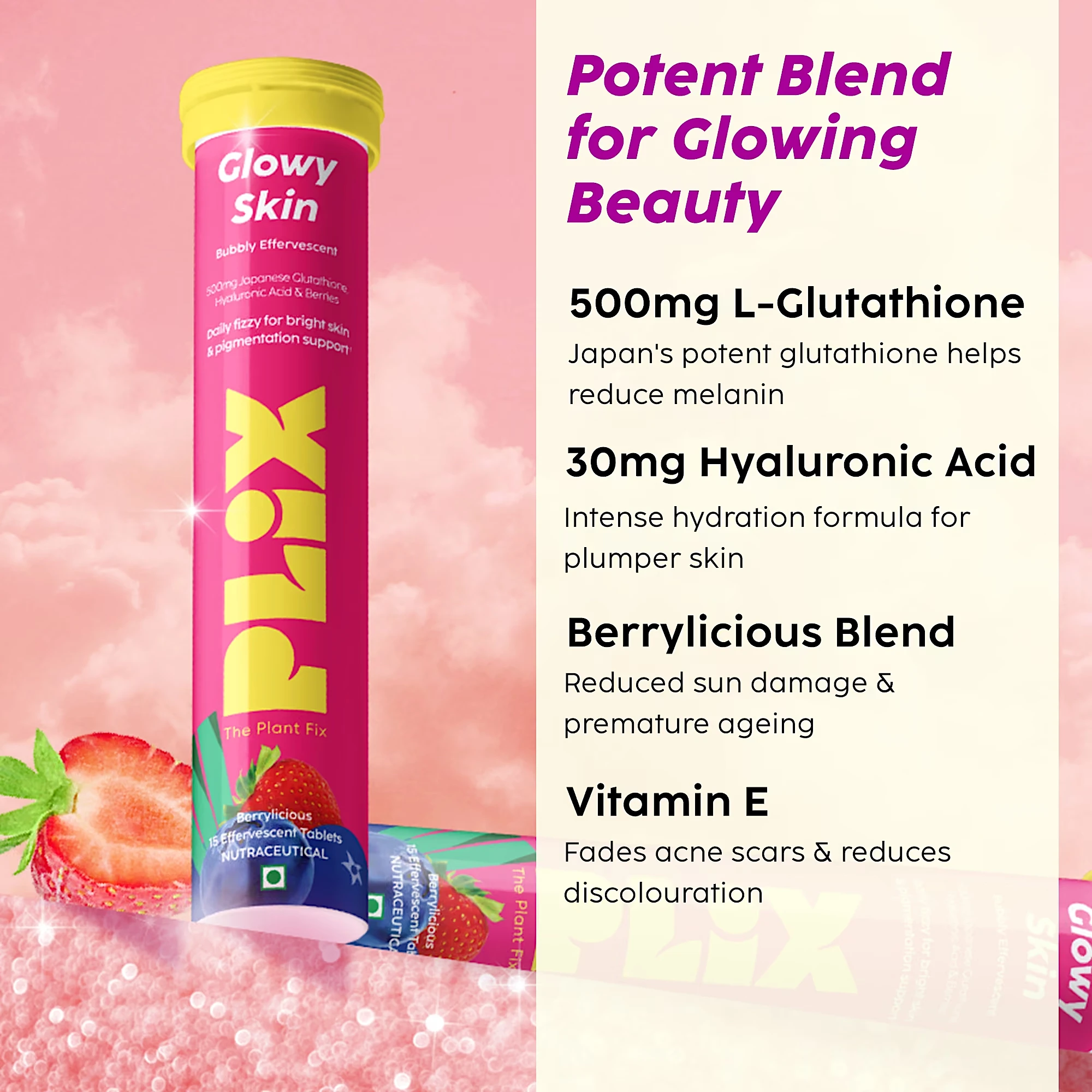 Yablets PLIX Glowy Skin Bubbly Effervescent Tablets with 600mg L-Glutathione
